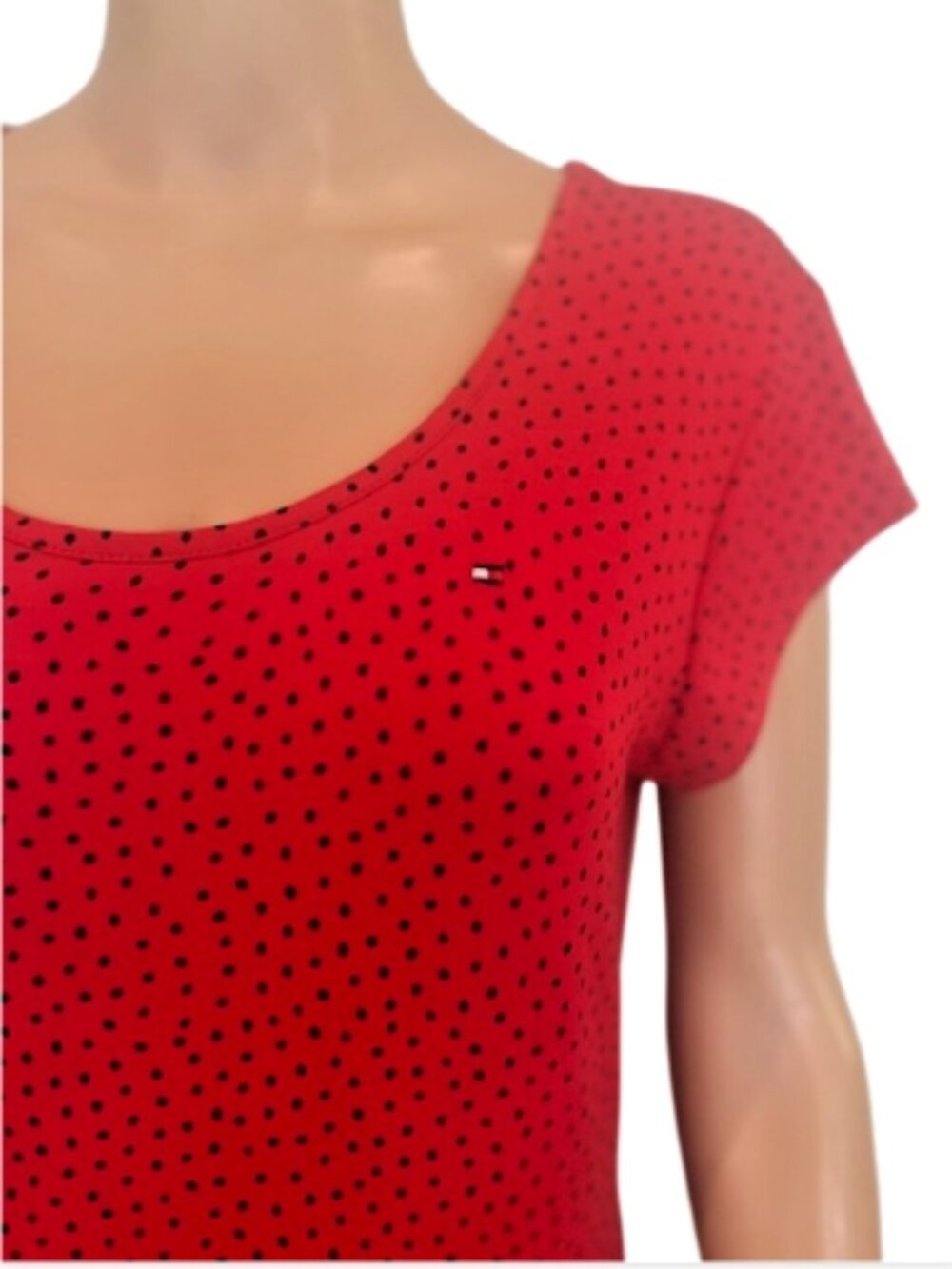 Tommy Hilfiger Women's Tiered Polka Dot MIDI Dress Red w/black Size Med NWT